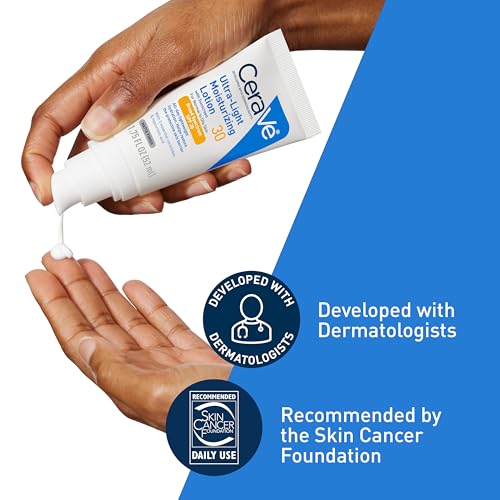 CeraVe Ultra-Light Moisturizing Lotion With SPF 30| Daily Face Moisturizer with SPF | Formulated with Hyaluronic Acid & Ceramides | Broad Spectrum SPF | Oil Free | Matte Finish | 1.7 Ounce