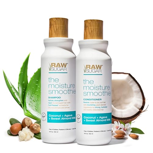 Raw Sugar Moisture Smoothie Shampoo and Conditioner with Coconut Oil, Agave, & Sweet Almond Milk, Hydrates & Nourishes Dry Hair, Formulated without Sulfates + Parabens