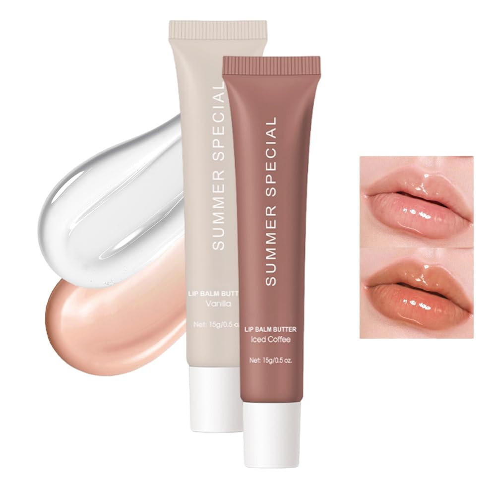 Aaiffey 2Pcs Tinted Lip Balm Set,Long-Lasting Moisturizing Lip Butter Balm for Dry Lips Care,Non-Sticky Lip Gloss Naturium Lip Balm for Soothes Softens Lip Repair(#01+#03)