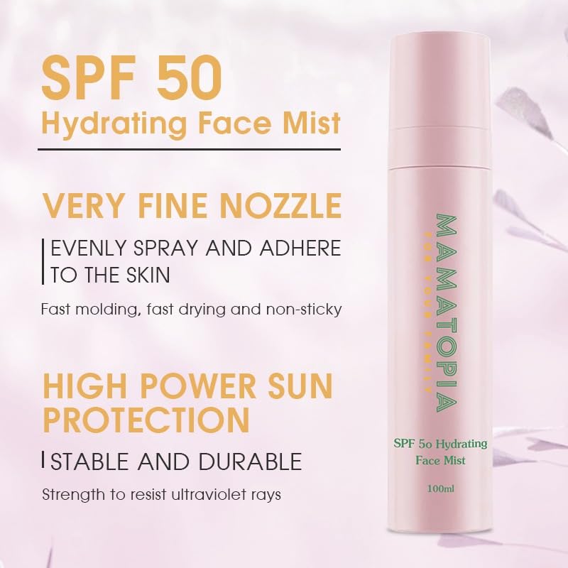 MAMATOPIA's Skin Care Extra Strength Hydrating Oil-Free, Non-Irritating, Natural Mineral Sunscreen Mist, SPF 50, Light Rose