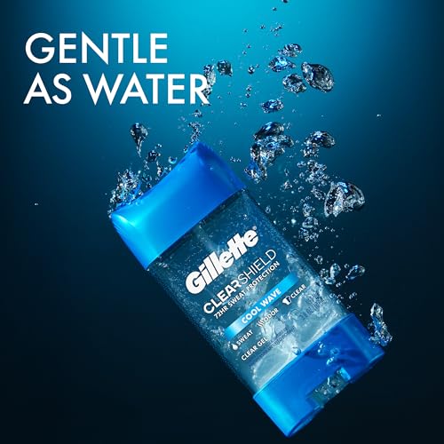 Gillette Antiperspirant and Deodorant for Men, 72hr Sweat & Odor Protection, Long Lasting Freshness, Anti-White Mark Technology, Clear Gel, Cool Wave Scent, 3.8 oz