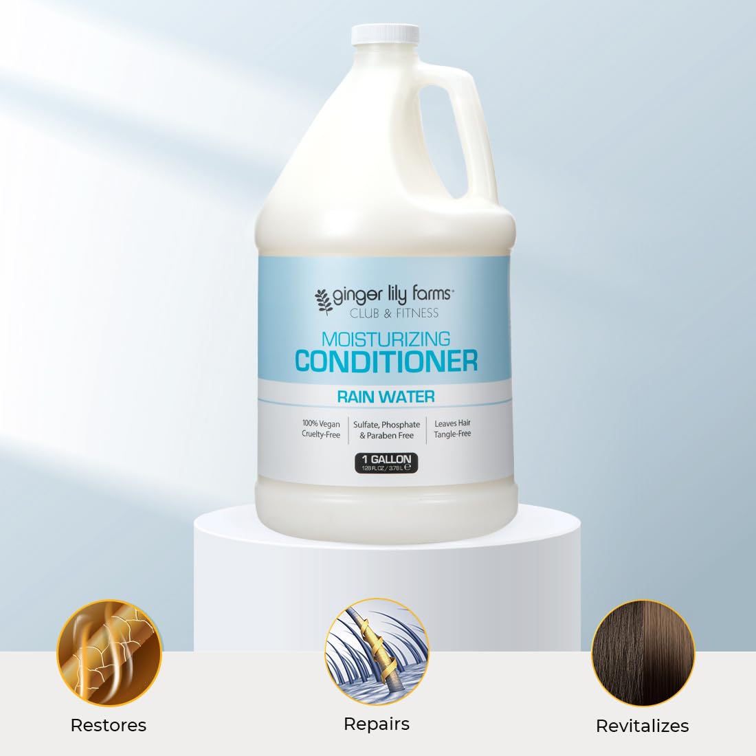 Ginger Lily Farms Club & Fitness Moisturizing Conditioner for Dry Hair, 100% Vegan & Cruelty-Free, Rain Water Scent, 1 Gallon (128 fl oz) Refill