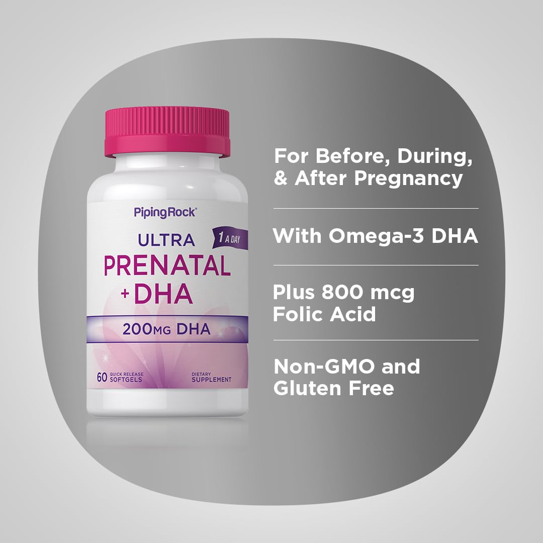 Piping Rock Prenatal Vitamins for Women | DHA 200 mg | 60 Softgels | with Iron, Folic Acid, & Omega 3 | Ultra Multivitamin Supplement | Non-GMO, Gluten Free