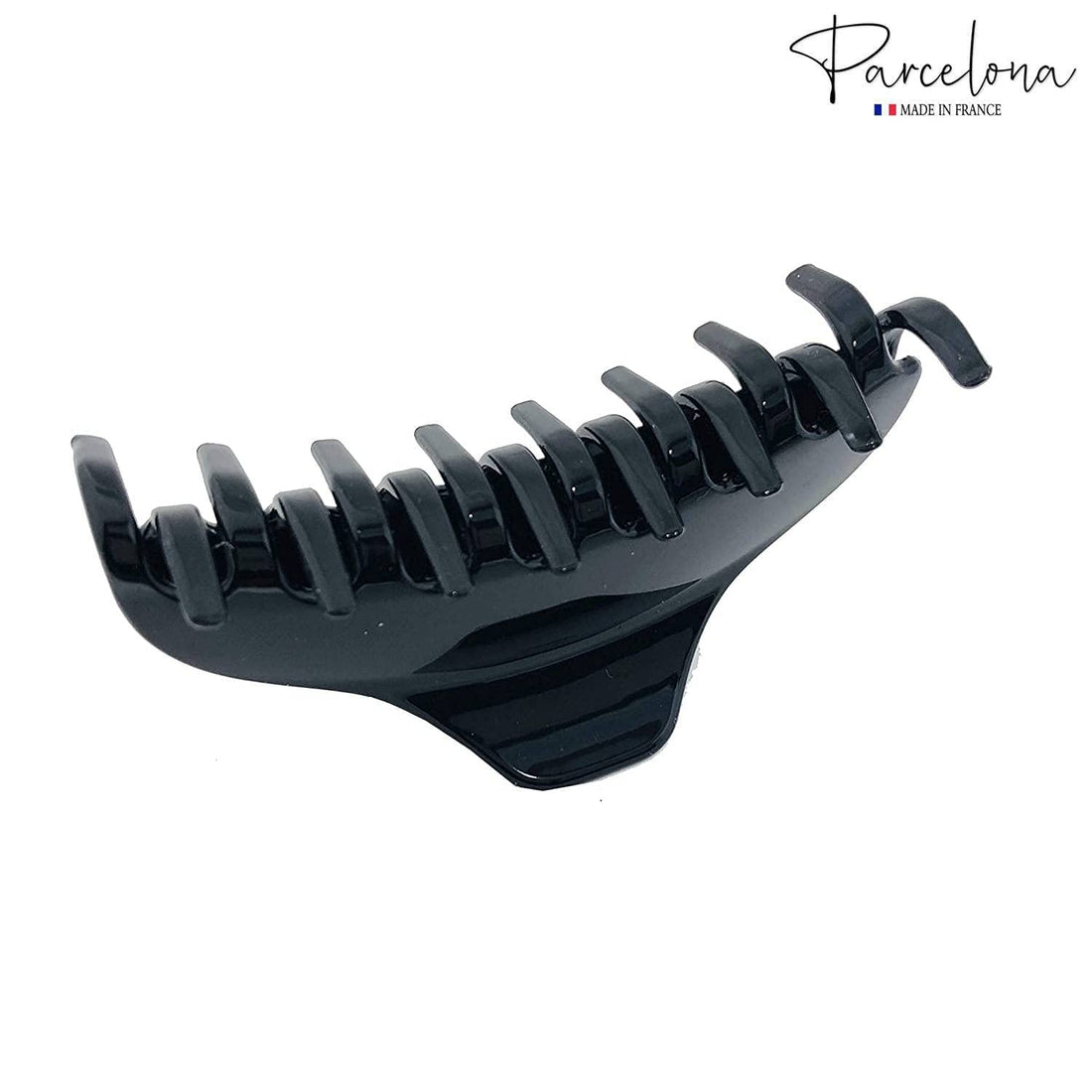 Parcelona French Boss Thin Glossy Black Medium Covered Spring Jaw Hair Claw Clip Clutcher Clamp