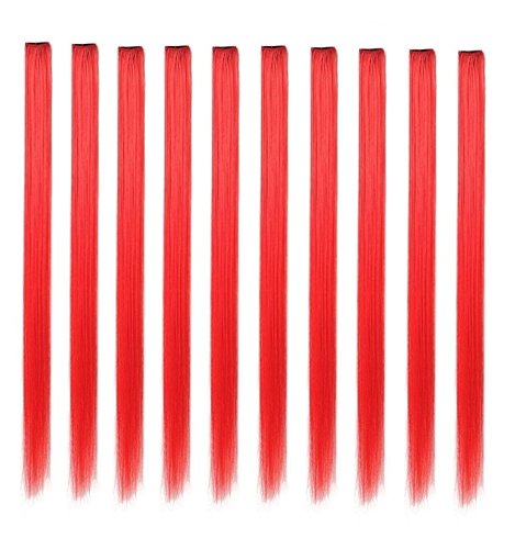 LiaSun 10Pcs/set Multi-Colors Straight Highlight Clip in Hair Extensions 20 Inch Colored Party Hair Pieces(Red)