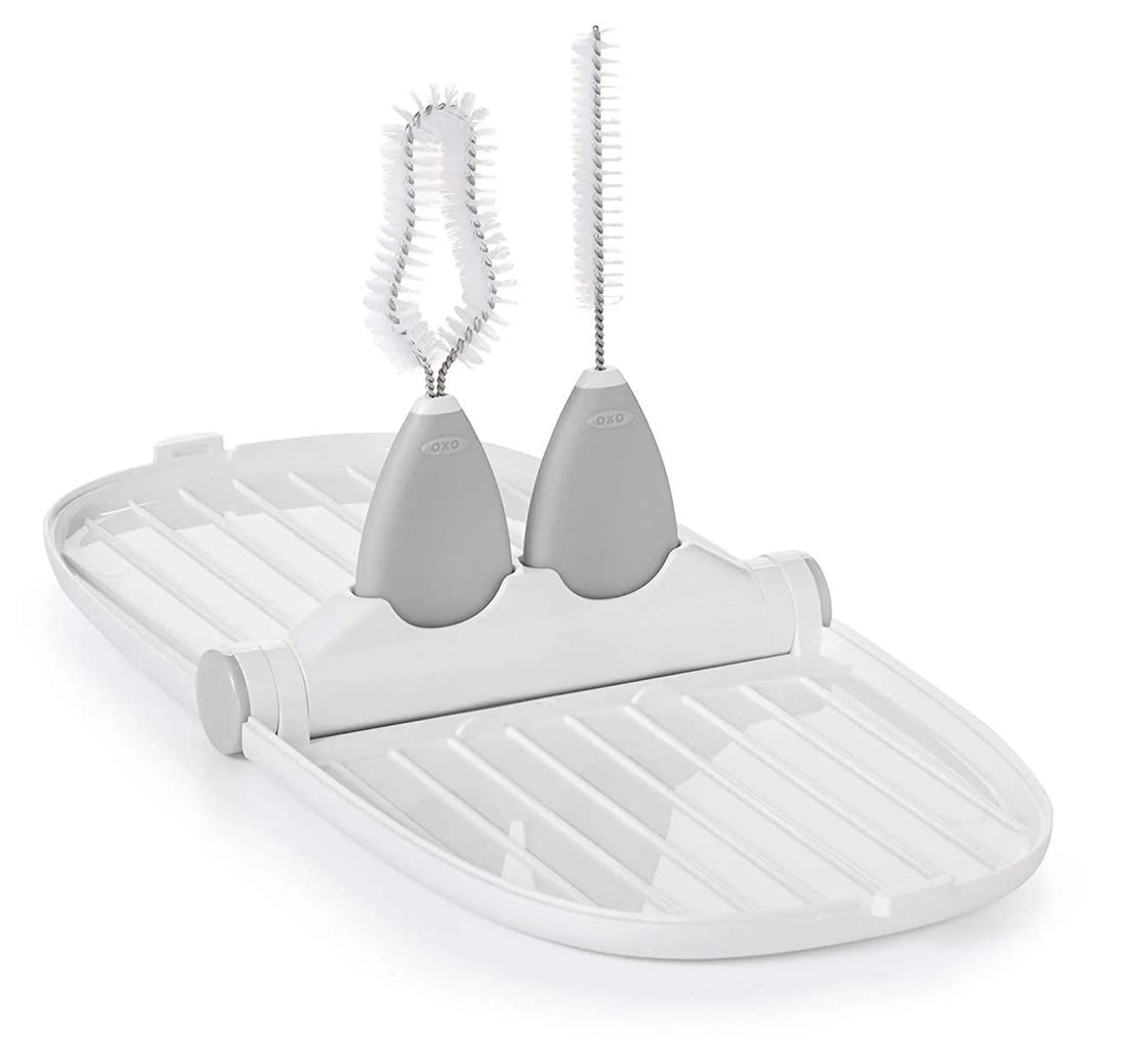 OXO Tot Breast Pump Parts Compact Drying Rack with Detail Brushes, Gray, 2 Piece Set