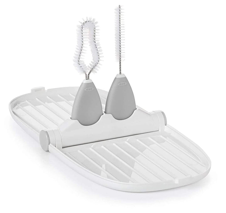 OXO Tot Breast Pump Parts Compact Drying Rack with Detail Brushes, Gray, 2 Piece Set