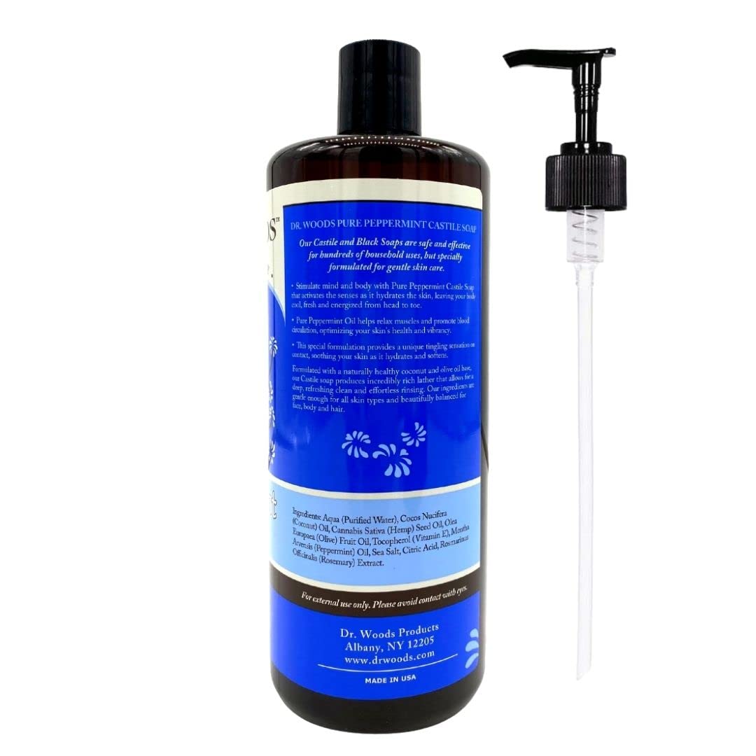 Dr. Woods Pure Peppermint Liquid Castile Soap with Pump, 32 Ounce