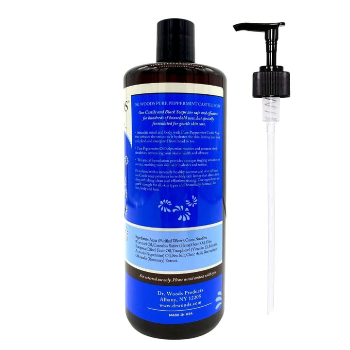 Dr. Woods Pure Peppermint Liquid Castile Soap with Pump, 32 Ounce