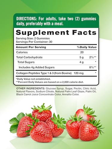 Nature's Truth Collagen Peptide Gummies for Women | 60 Count Type 1 and 3 | Strawberry Flavor | Non-GMO & Gluten Free Supplement