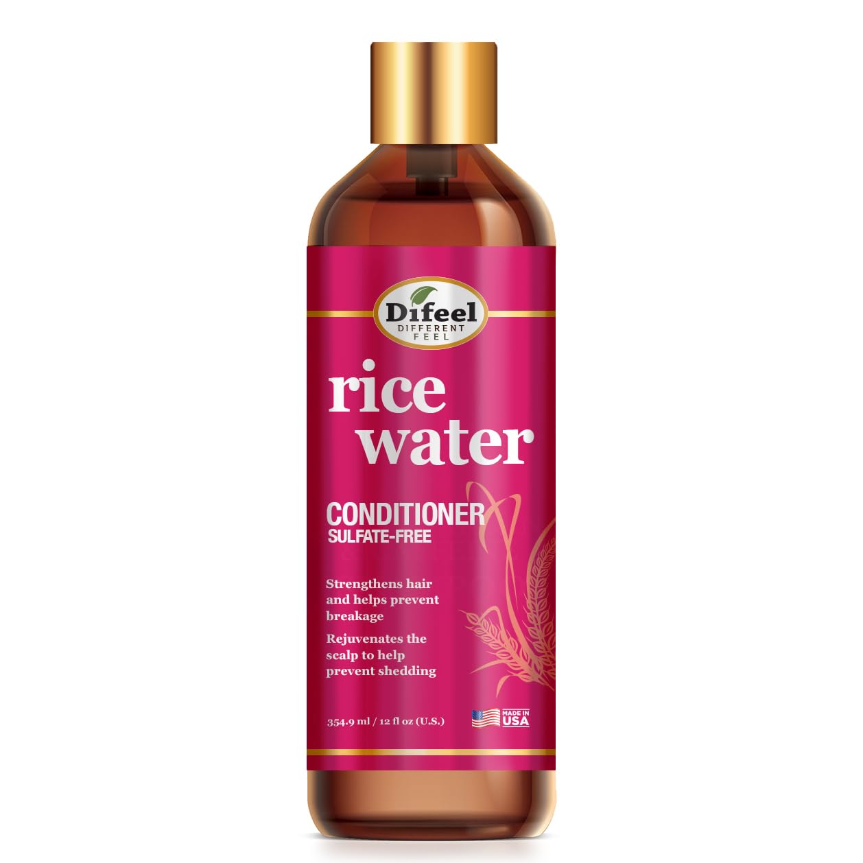 Difeel Rice Water Conditioner 12 oz. Strengthening, Sulfate Free Natural Hair Conditioner