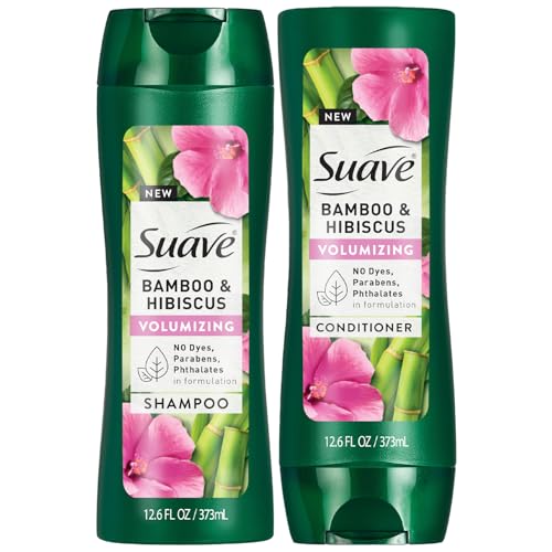 Suave Shampoo and Conditioner Set, Bamboo & Hibiscus – Volumizing Hair Products for Flat, Fine Hair, 12.6 Oz Ea