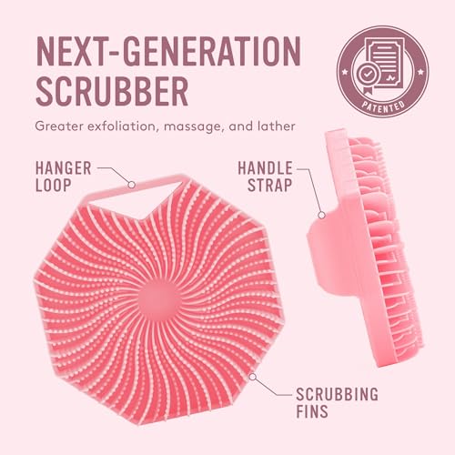 Sud Scrub® Antimicrobial Silicone Body Scrubber, Exfoliating Body Scrubber for Sensitive Skin, Eco Friendly Shower Scrubber for Body, Silicone Body Brush for Showering, Pink