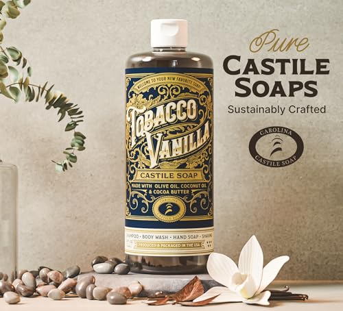 Castile Liquid Body Wash for Sensitive Skin – Natural Shampoo for Men with Olive Oil, Cocoa Butter & Coconut Oil – Tobacco Vanilla by Carolina Castile (Tobacco Vanilla, 32 Fl Oz)