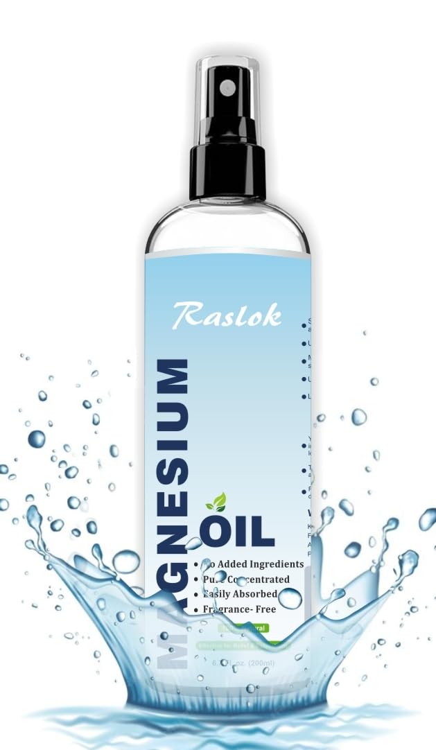 Raslok 100% Pure Magnesium Oil Spray 6.7 fl. oz | Pure Magnesium Oil | Magnesium Spray for Feet - Magnesium Spray for Body | Natural Magnesium Underarm Spray