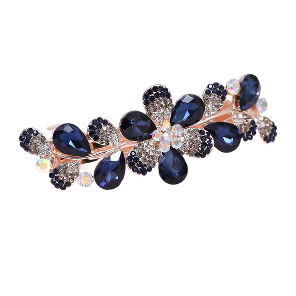 Casualfashion Women Girls Crystal Rhinestone Flower Pattern Hair Spring Clip Hairpin Sweet Hair Accessories (Dark Blue)