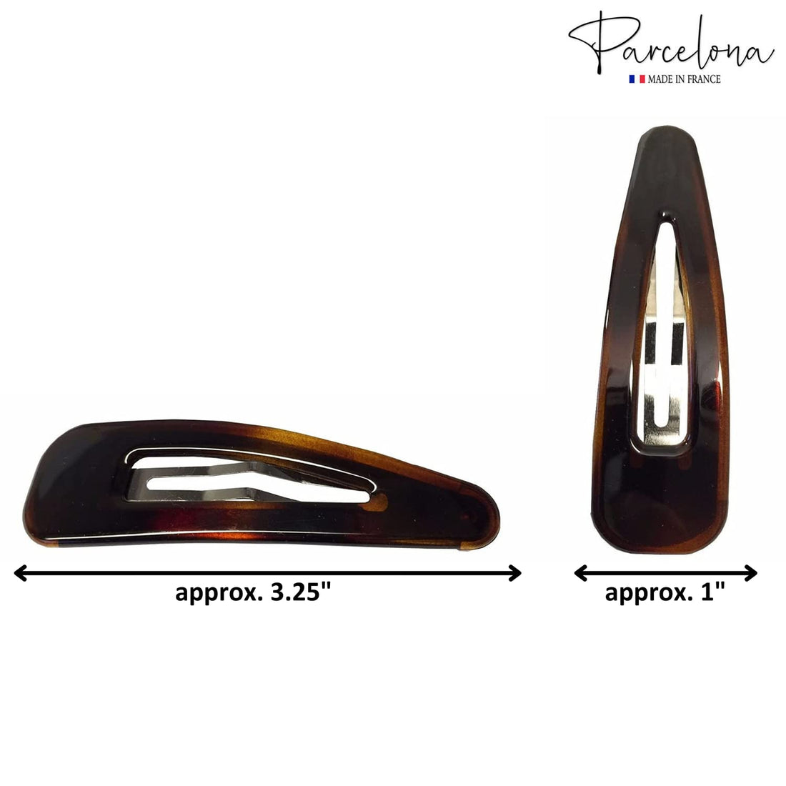 Parcelona French CLIC CLAC 2 Pieces Extra X- LARGE 3 1/4 Inch Tortoise Shell Snap Hair Clip Pins