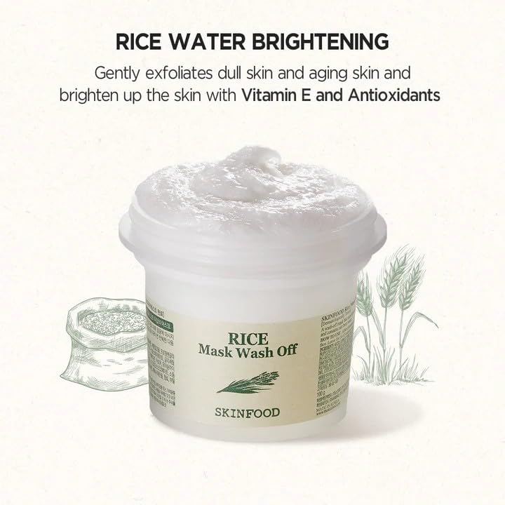 SKINFOOD Rice Mask Wash Off 3.5oz / Gently Exfoliates the Skin/Softening with Nutrient Rich Rice