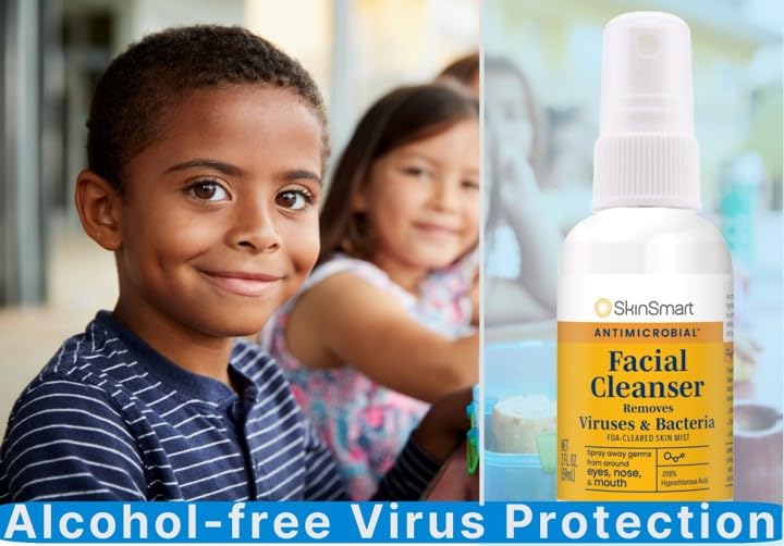 SkinSmart Antimicrobial Facial Cleanser Spray to Remove Viruses and Bacteria Around Eyes, Nose and Mouth, Fight Maskne, 2 oz Spray (3 Pack) Non-Irritating Hypochlorous Acid