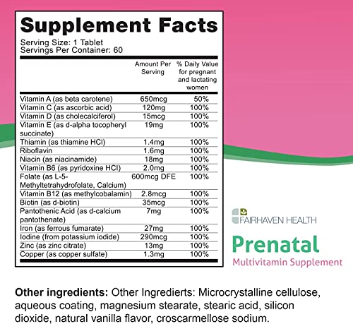 Fairhaven Health Peapod Prenatal Multivitamin - 1 Per Day, Light Vanilla Flavor - Pregnancy Must Haves for Women and Baby Health - Includes Iron, Vitamin C, and Folic Acid - 2 Month Supply