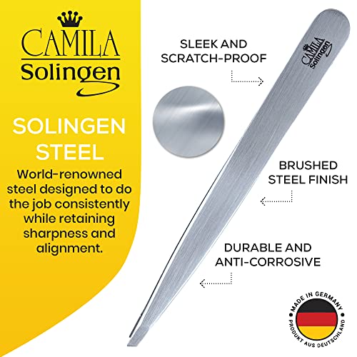 Camila Solingen CS25 4 Professional Surgical Grade Stainless Steel Precision Tip Eyebrow Tweezers for Facial Hair Shaping & Removal. Beauty Tool for Men/Women. Made in Solingen Germany (Slanted)