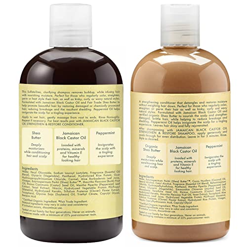 SheaMoisture Strengthen & Restore Shampoo & Conditioner Set –Jamaican Black Castor Oil for Hair Repair & Frizz Control, 13 Oz Ea