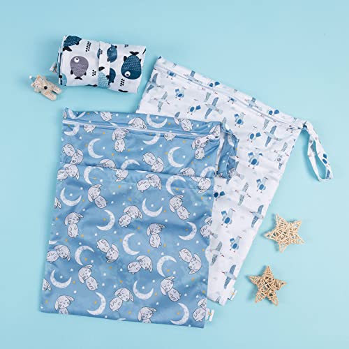 babygoal Wet Dry Bags for Baby Cloth Diapers, Washable Travel Bags, Beach, Pool, Gym Bag for Swimsuits & Wet Clothes with Two Zippered Pockets 3 Pack, 3LN28