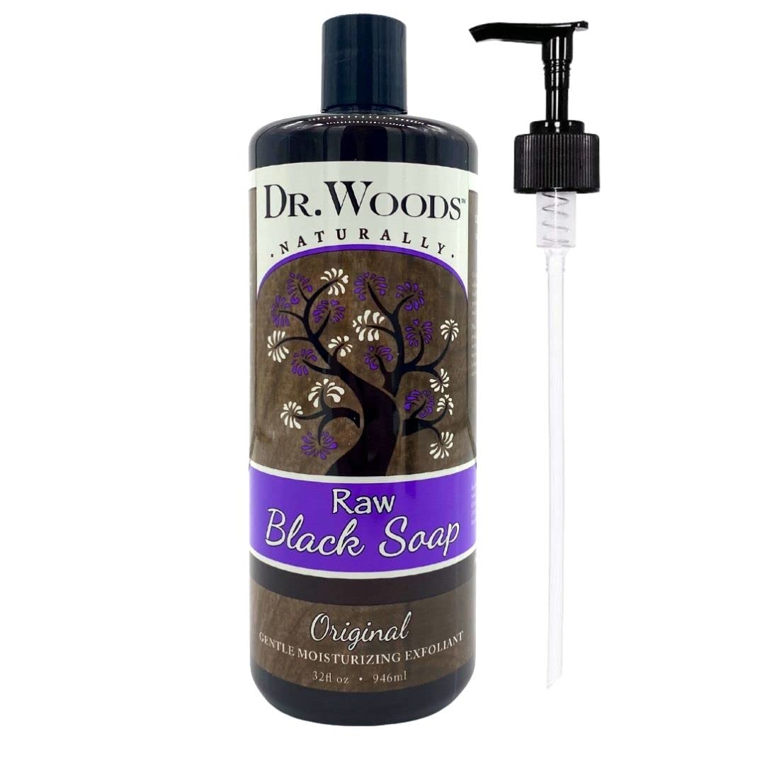 Dr. Woods African Raw Black Vegan Liquid Castile Soap with Pump, 32 Ounce