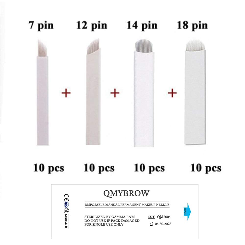 Microblading kit Eyebrow Micro Needling Pen Set with Blades Pigment Practice-skin Ring cup for eyebrow tattoo Permanet Makeup Tatto Kits- QMYBrow