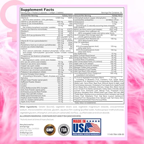 2nd Springs Daily 7 Essentials Women's Vitamin Pack -7 Pack Complete Women's Multivitamin Packet with Energy, Metabolism, Immune System, Women's Health Support with Probiotics, More