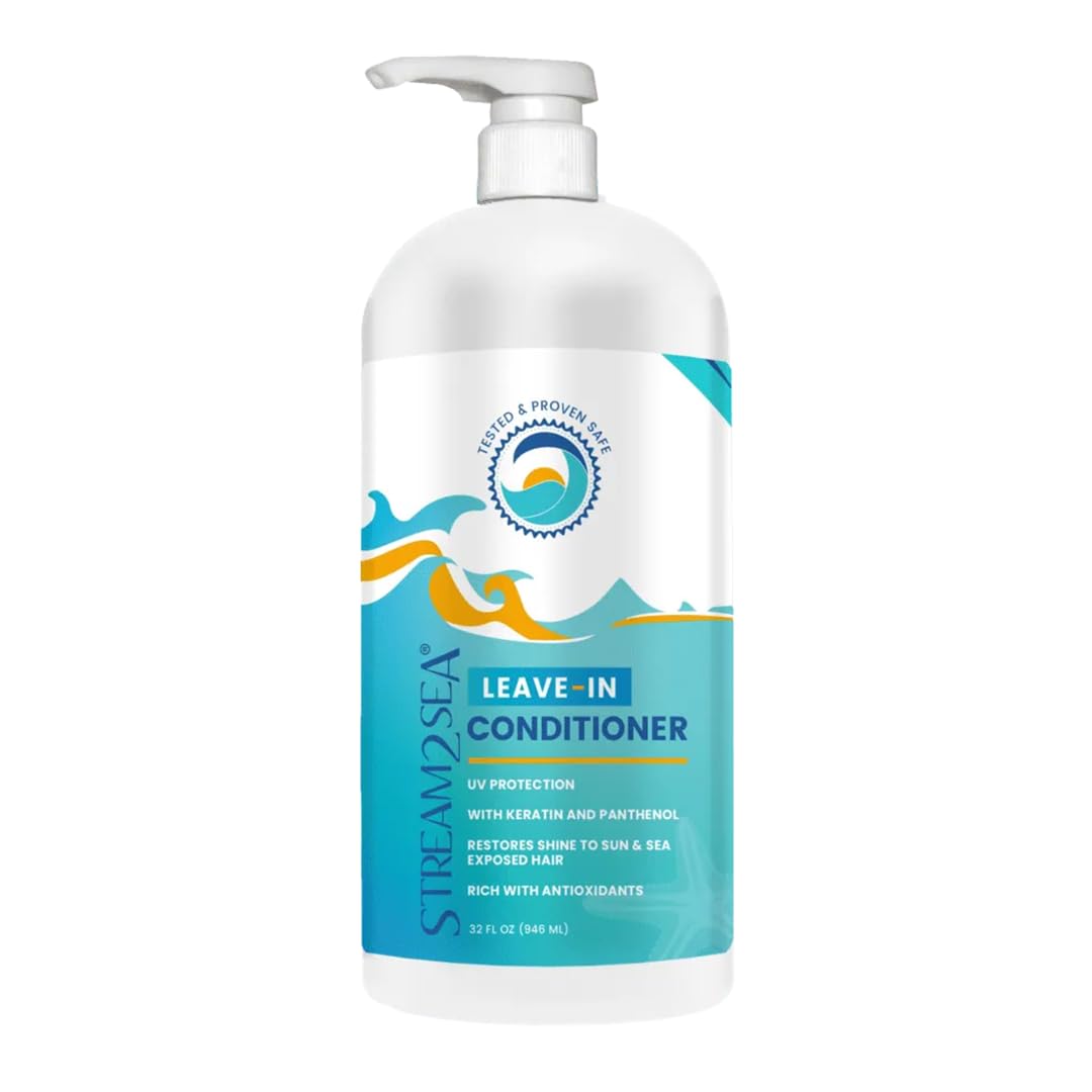 Stream2Sea Leave-In Hair Conditioner Detangles & Replenish Hair Moisture Natural Reef Safe Formula - Sulfate and Paraben Free with UV Protection 32 Ounce