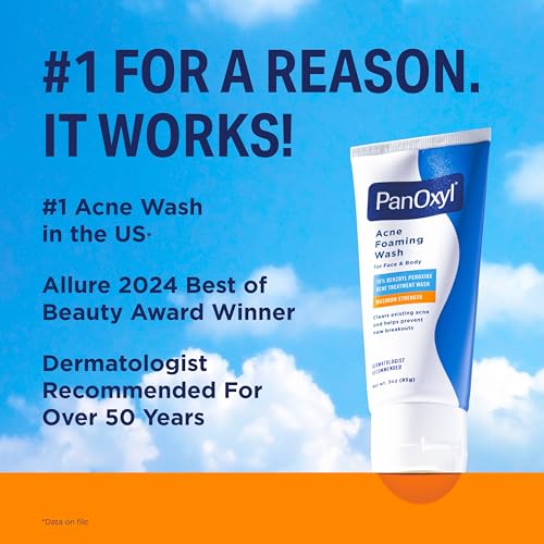 PanOxyl Acne Foaming Wash Benzoyl Peroxide 10% Maximum Strength Antimicrobial, 3 oz. - Travel Size