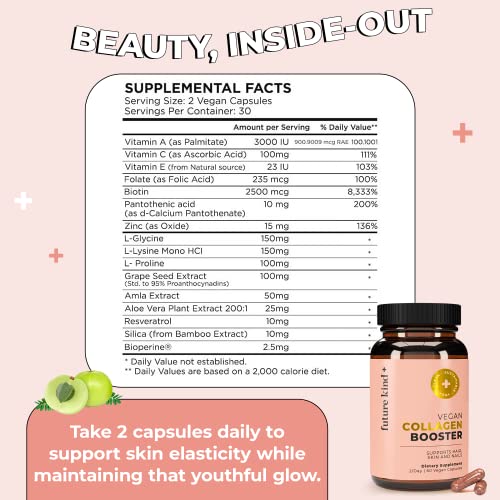 Future Kind Vegan Collagen - Supports Collagen Production with Biotin and Vitamin C (60 Capsules in Glass Bottle)