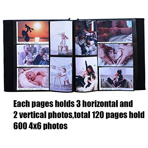 Totocan 4x6 Photo Albums 600 Pockets, Large Capacity Photo Book with Vintage Leather Cover, Family, Baby, Wedding Photo Album (Black)