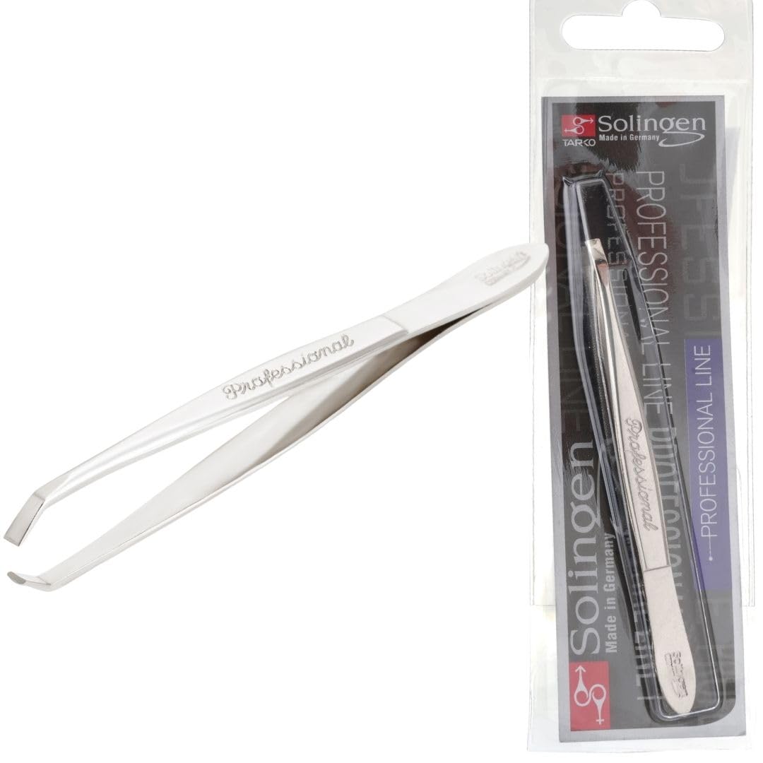 Solingen Stainless Steel Professional Slanted Tweezers, Best for Eyebrows Extensions, Facial Hair, Made in Germany