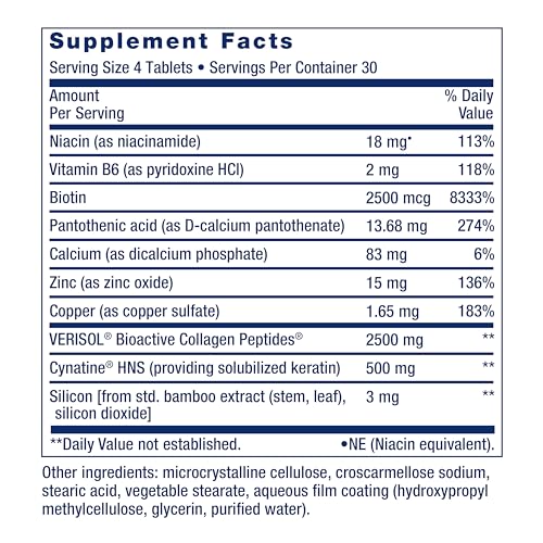 Life Extension Hair, Skin & Nails Collagen Plus Formula - Promotes Collagen & Keratin Health - with Niacin, Vitamin B6, Biotin, Calcium & Zinc - Non-GMO – 120 Count(Pack of 1)