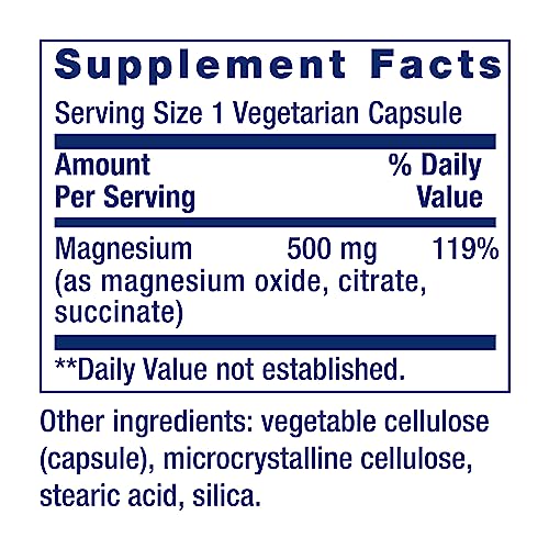 Life Extension Magnesium Caps, 500 mg, magnesium oxide, citrate, succinate, heart health, healthy bones, metabolism support, 100 vegetarian capsules