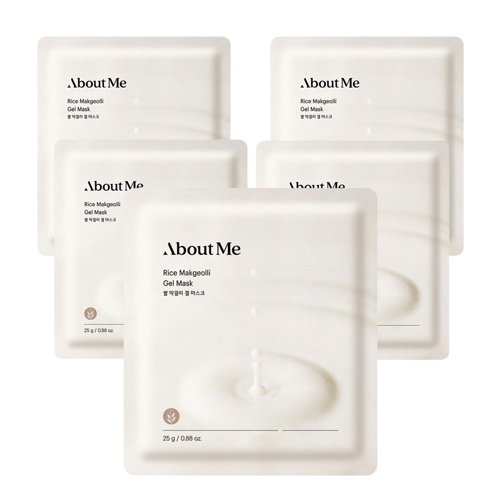About Me Rice Makgeolli Gel Mask - Hydrating Face Mask with Fermented Rice Wine for Smooth, Bright Skin, Vegan (5 Sheets)