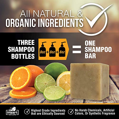 Organic Shampoo Bar (Packed with Neem Amla Shikakai Hibiscus) Made in USA (Natural Herbal Clarifying Surfactant Free) Ayurvedic Handmade Aromatherapy (Citrus)