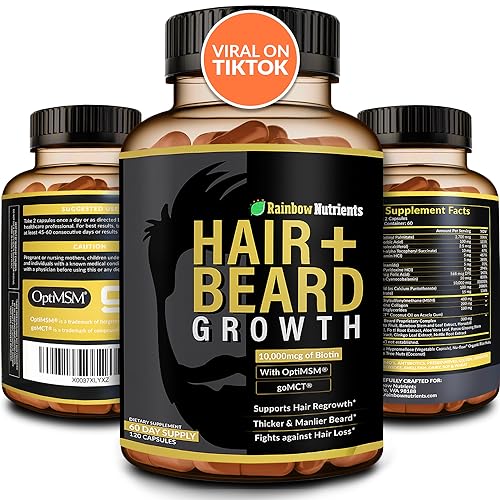 Hair + Beard Growth Vitamins for Men | Biotin 10,000mcg, Collagen, Patented OptiMSM®, goMCT®, Saw Palmetto | 60 Day Supply | Naturally Regrow Stronger, Thicker, Healthier Hair & Stops Hair Los