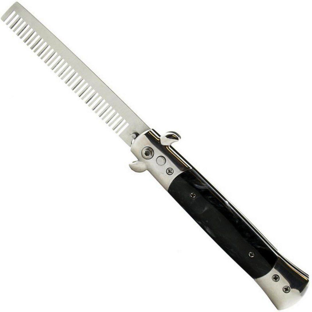 Le Fu Li Pocket Folding Flick Hair Comb For Beard, Mustache, Head Black Pearl Handle ~ Mens Pocket Comb stainless steel spring jump Brush Salon Beauty Tool