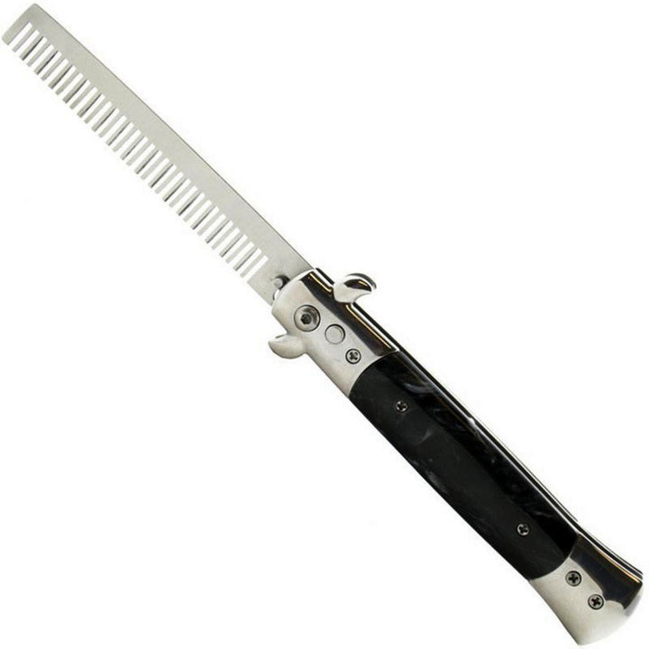 Le Fu Li Pocket Folding Flick Hair Comb For Beard, Mustache, Head Black Pearl Handle ~ Mens Pocket Comb stainless steel spring jump Brush Salon Beauty Tool