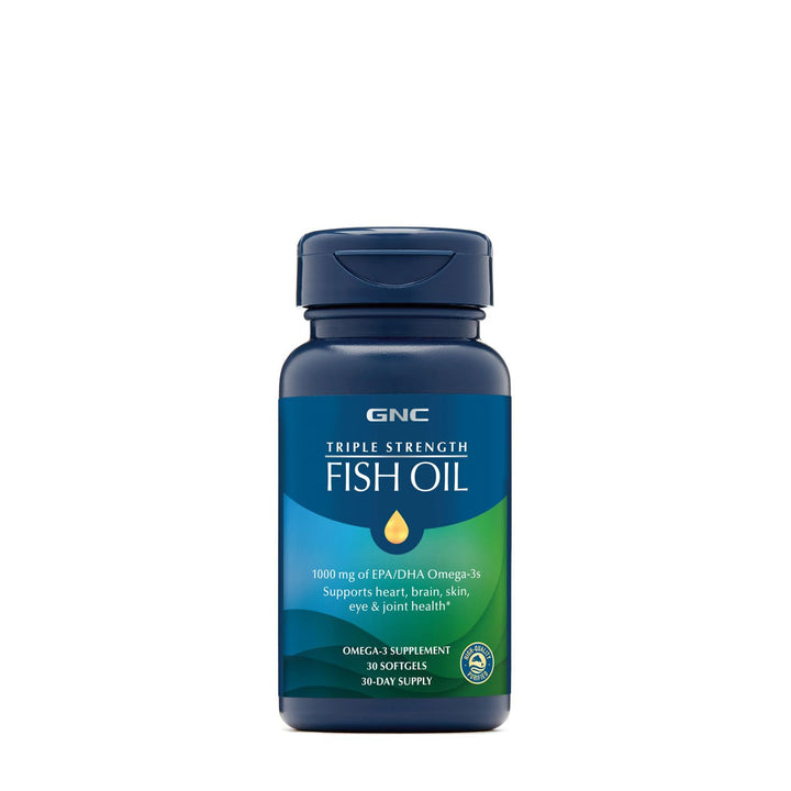 GNC Triple Strength Omega 3 Fish Oil 1000mg, 30 Count, Supports Joint, Skin, Eye, and Heart Health