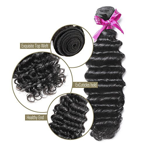 16, GR-Peruvian hair-Deep wave : GoldRose Beauty Grade 6A 100% Unprocessed Peruvian Virgin Human Hair Deep Wave Remy Hair Weave Deep Curly 1 Bundle Natural Black 16