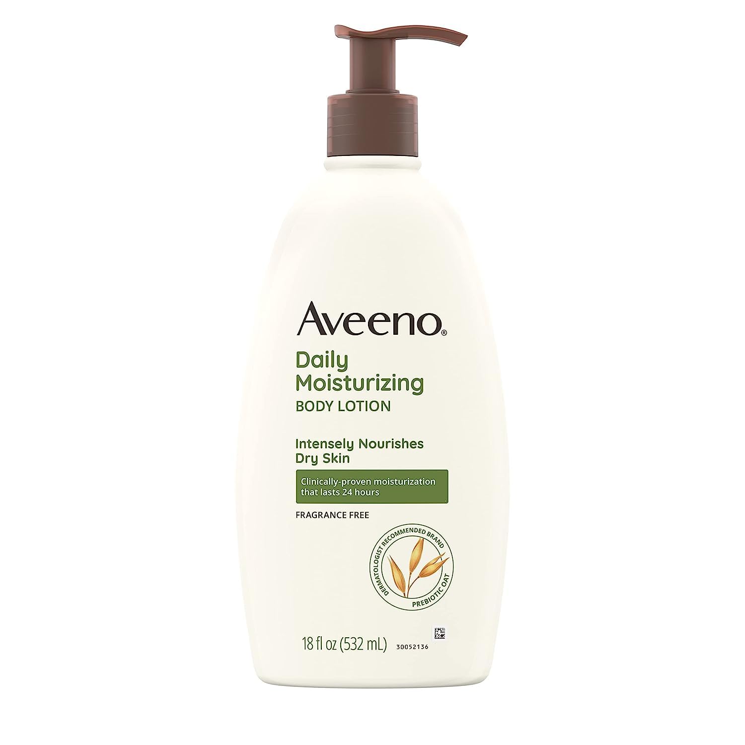 Aveeno Daily Moisturizing Body Lotion, Body Lotion for Dry Skin with Prebiotic Oat, Paraben Free, Fragrance Free, Non-Greasy, Non-Comedogenic Moisturizer, 18 FL OZ