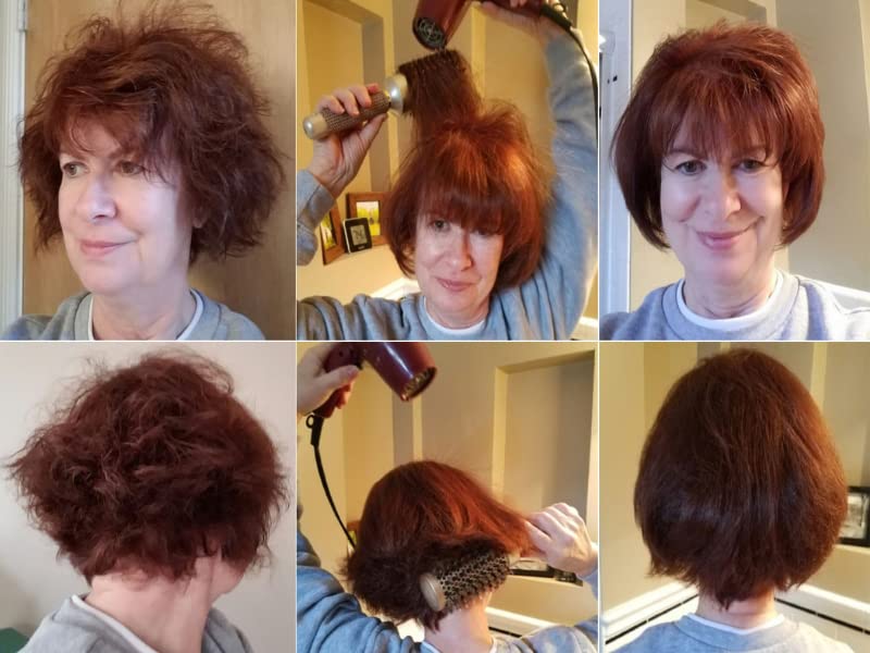 Blow-dry Round Brush for Salon-Like Blowouts, Styling, Curling Short Hair (Chin to Neck) with Bouncy Curls & Shine, Small Ceramic & Ionic Boar Hairbrush, 1.3 Barrel, 2.4 with Bristles