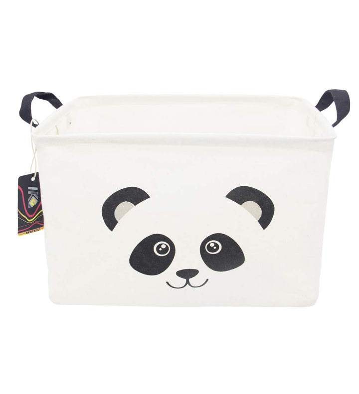 HKEC Rectangle Panda Storage Basket with Handles, Collapsible Storage Box,Cute Canvas Toy Bin for Pet/Kids,Gift Basket,Room Decor(PANDA)