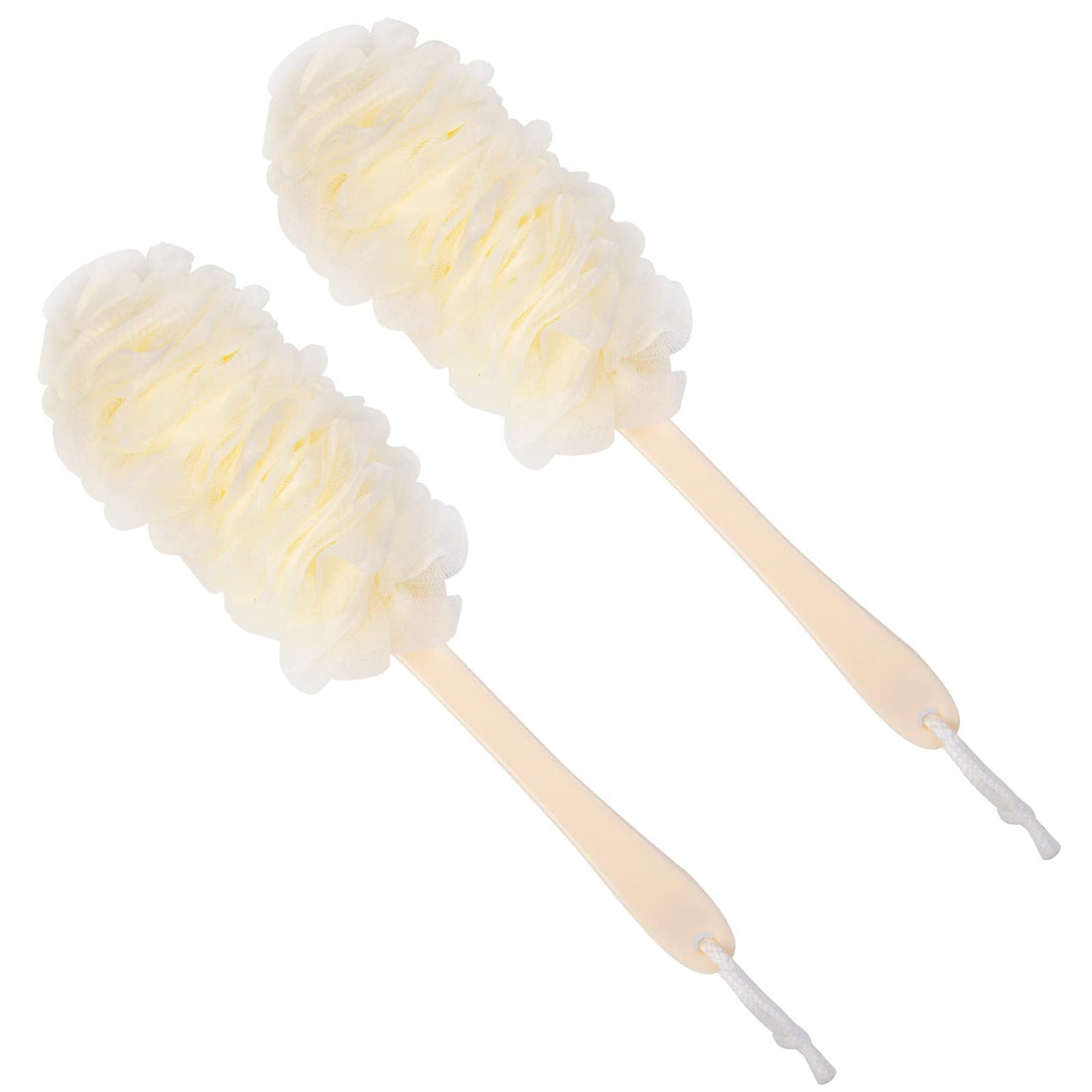 Arswin Lufa Back Scrubber for Shower, Long Handle Bath Sponge Shower Brush, Soft Nylon Mesh Back Cleaner Washer, Body Bath Brush for Women and Men, Bathroom Shower Accessories (2-Pack, White)