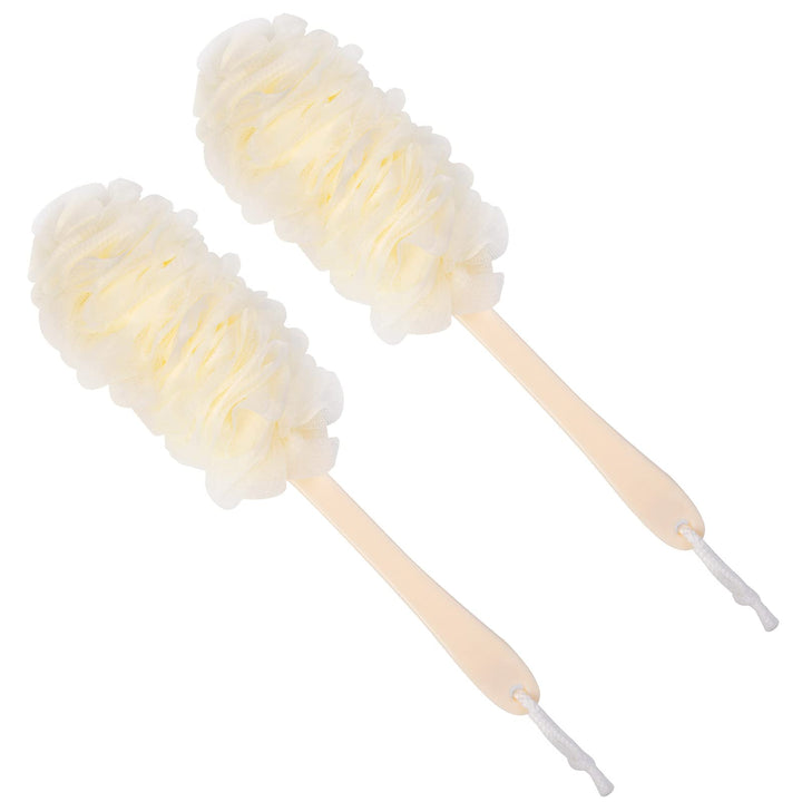 Arswin Lufa Back Scrubber for Shower, Long Handle Bath Sponge Shower Brush, Soft Nylon Mesh Back Cleaner Washer, Body Bath Brush for Women and Men, Bathroom Shower Accessories (2-Pack, White)