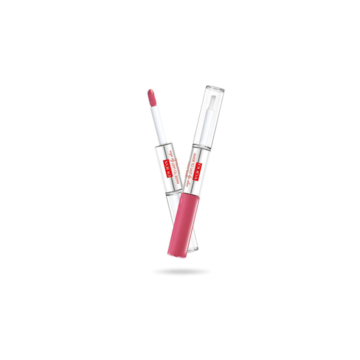Pupa Milano Made To Last Lip Duo - Comfortable Liquid Lip Color with Top Coat - Waterproof - Long Lasting Hold - Ultra Shiny, Latex Effect Make-Up Result - 016 Hot Pink - 0.13 Oz